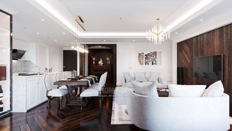 Thiết kế nội thất phòng bếp căn hộ Emerald Mỹ Đình đầy tiện nghi